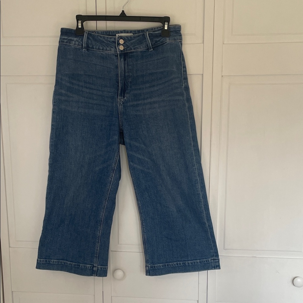 PAIGE Medium Blue Wide Ankle Crop Anessa Jeans
